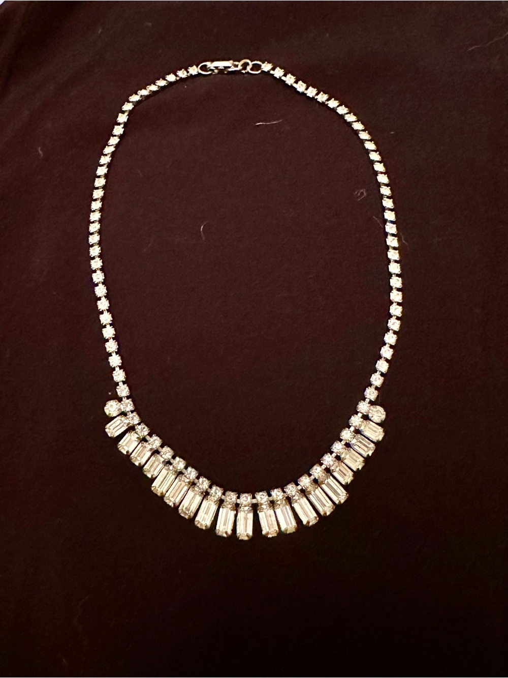 Vintage Marked Weiss Silver Tone Clear Rhinestone Crystal  Baguette Necklace